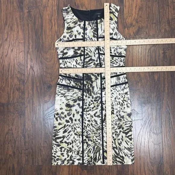 Ann Taylor Sheath Dress 2 Animal Print Sleeveless Black Ivory Green Women's - Picture 8 of 13